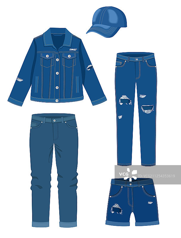 牛仔服装潮流时尚破洞牛仔休闲装图片素材