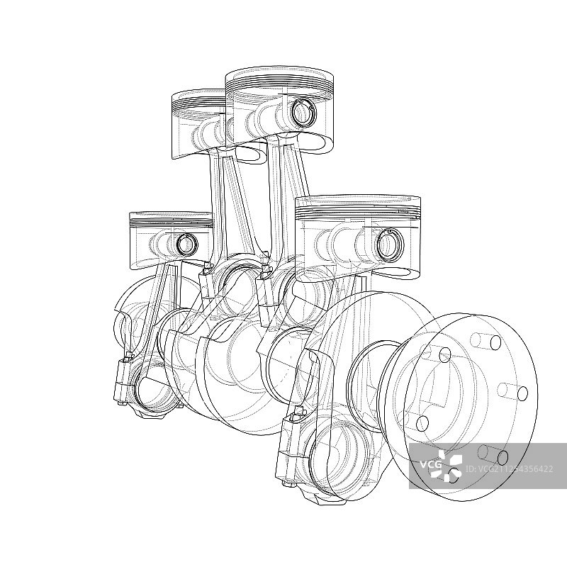 发动机活塞轮廓渲染3D图图片素材