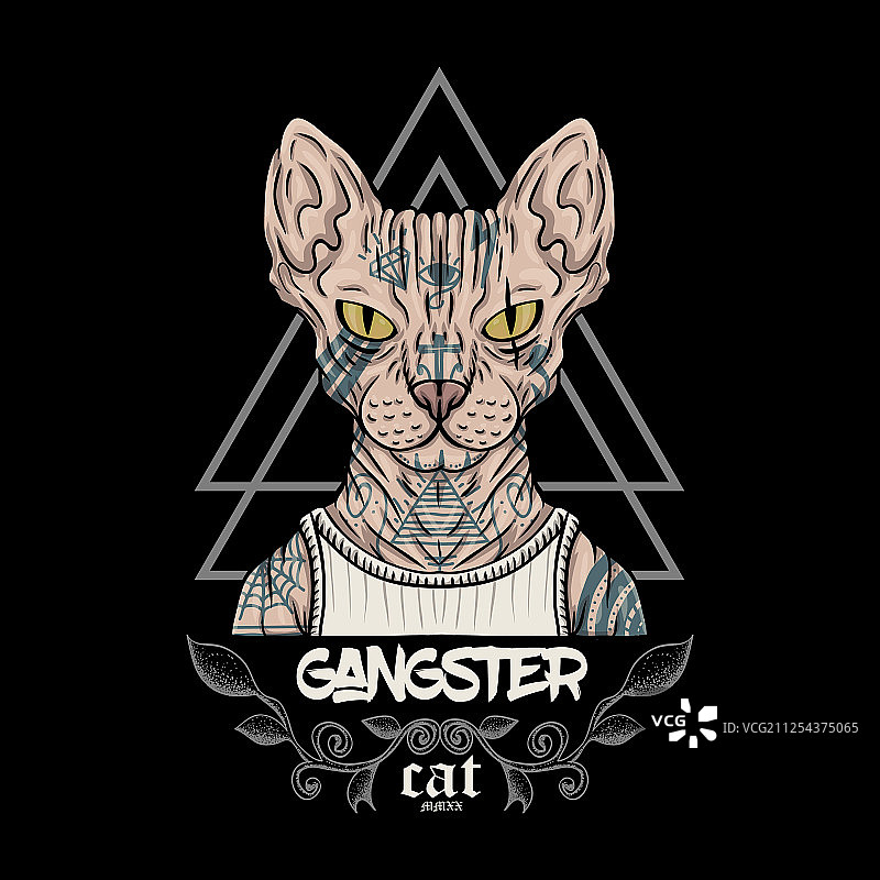 斯芬克斯猫黑帮纹身图片素材