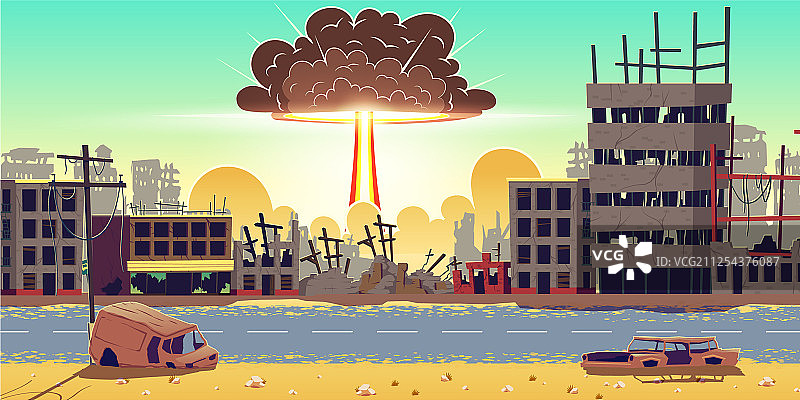 废墟城市中的核弹爆炸图片素材