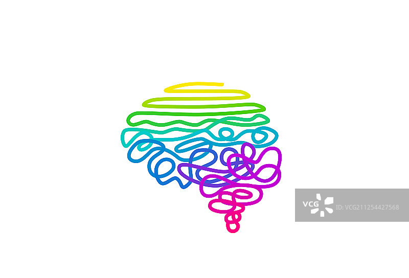 大脑形状的缠绕彩虹色电线图片素材