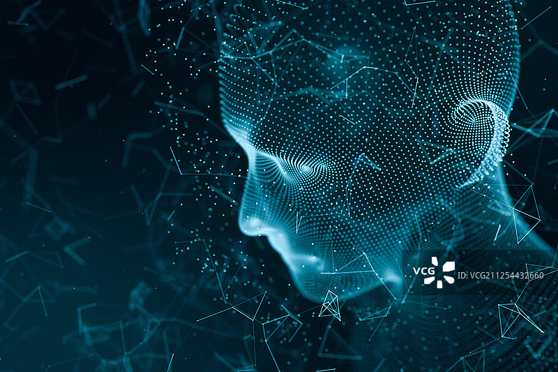 科技线条组成的人类头部模型 三维渲染图片素材