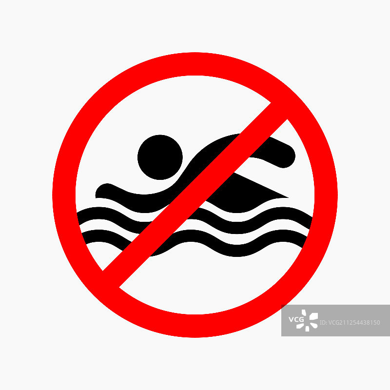 禁止游泳警示牌，简约扁平风格图片素材