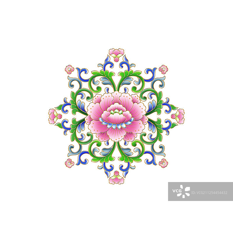 彩色的古典花纹艺术图案，白色背景图片素材