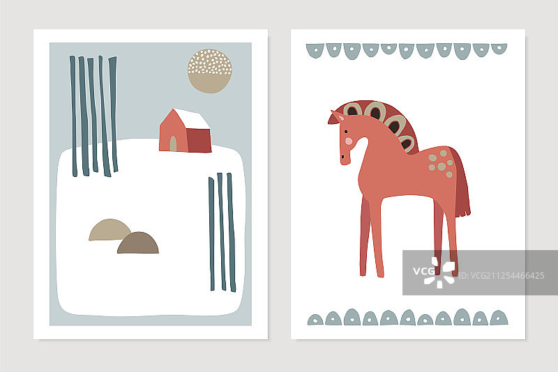 圣诞斯堪的纳维亚贺卡套装图片素材