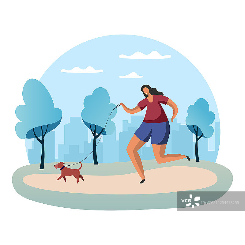 牵着狗跑步的女运动员图片素材