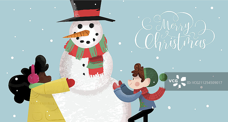 快乐儿童制作雪人圣诞贺卡图片素材