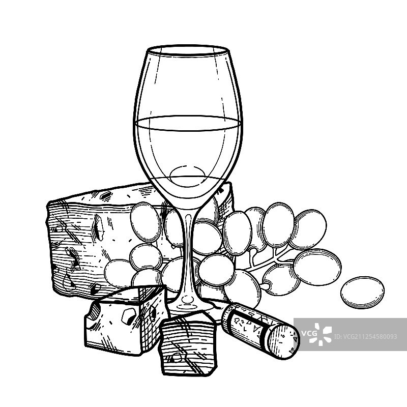 用奶酪装饰的葡萄酒杯图形图片素材