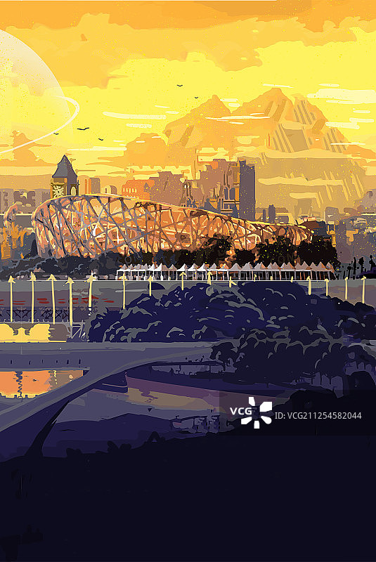 北京鸟巢创意插画图片素材