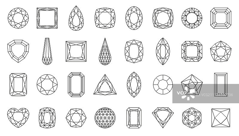 钻石宝石珠宝线条图标集图片素材