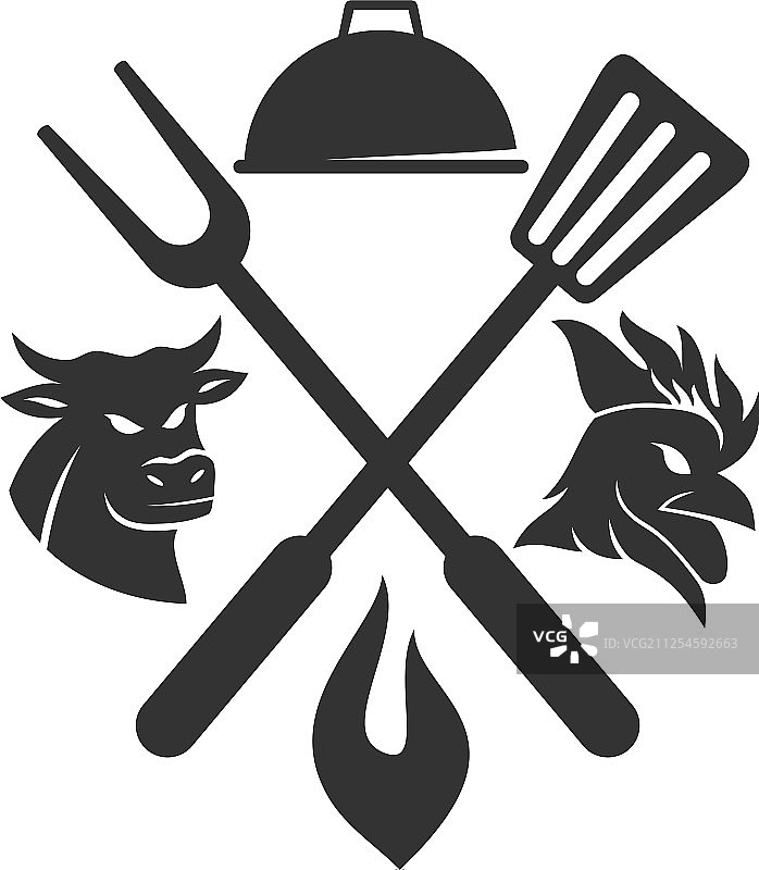 烧烤鸡肉牛肉公牛标志模板徽章图片素材