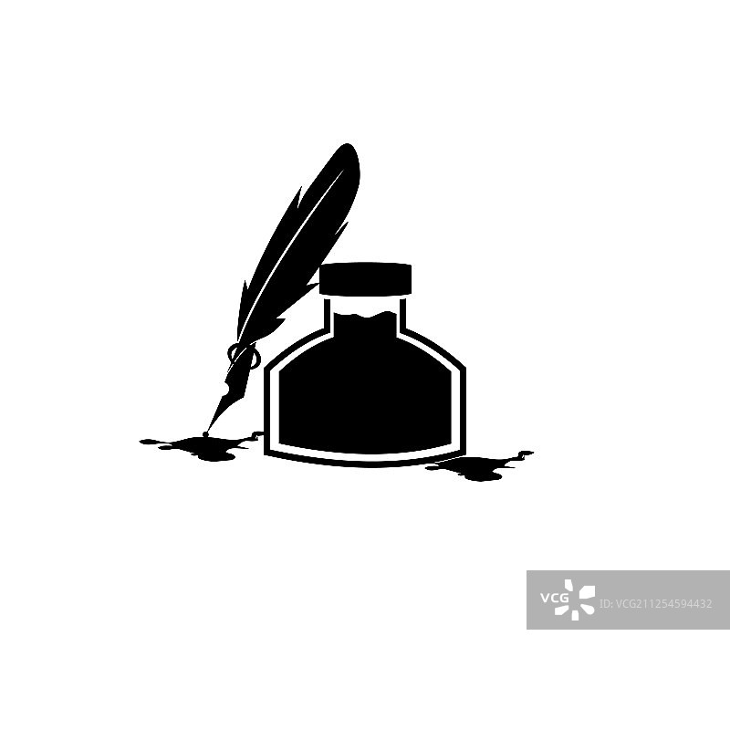 羽毛笔墨水和墨水瓶图标隔离标志图片素材