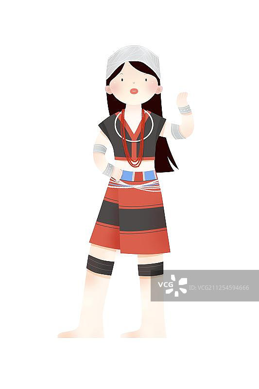 少数民族佤族民族服饰少女卡通系列插画元素图片素材