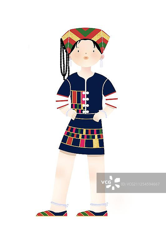少数民族黎族民族传统服饰少女插画元素图片素材