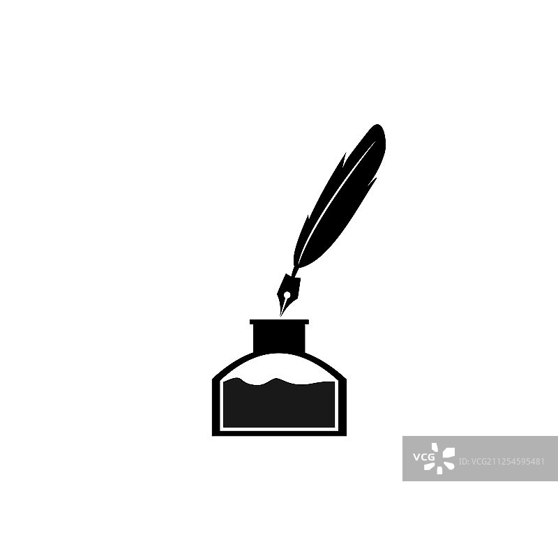 羽毛笔墨水和墨水瓶图标隔离标志图片素材
