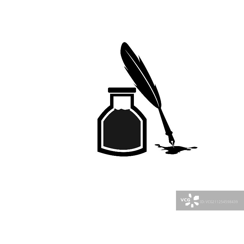 羽毛笔墨水和墨水瓶图标隔离标志图片素材