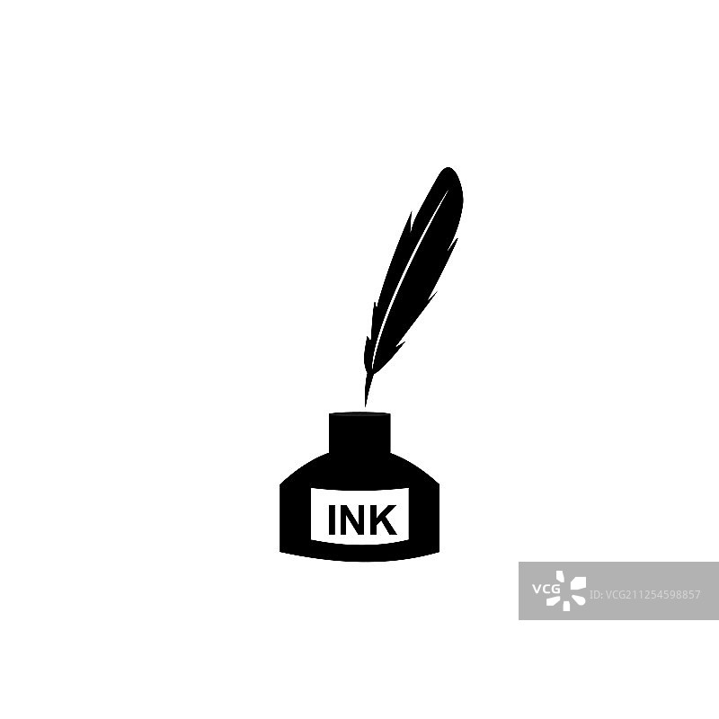 羽毛笔墨水和墨水瓶图标隔离标志图片素材