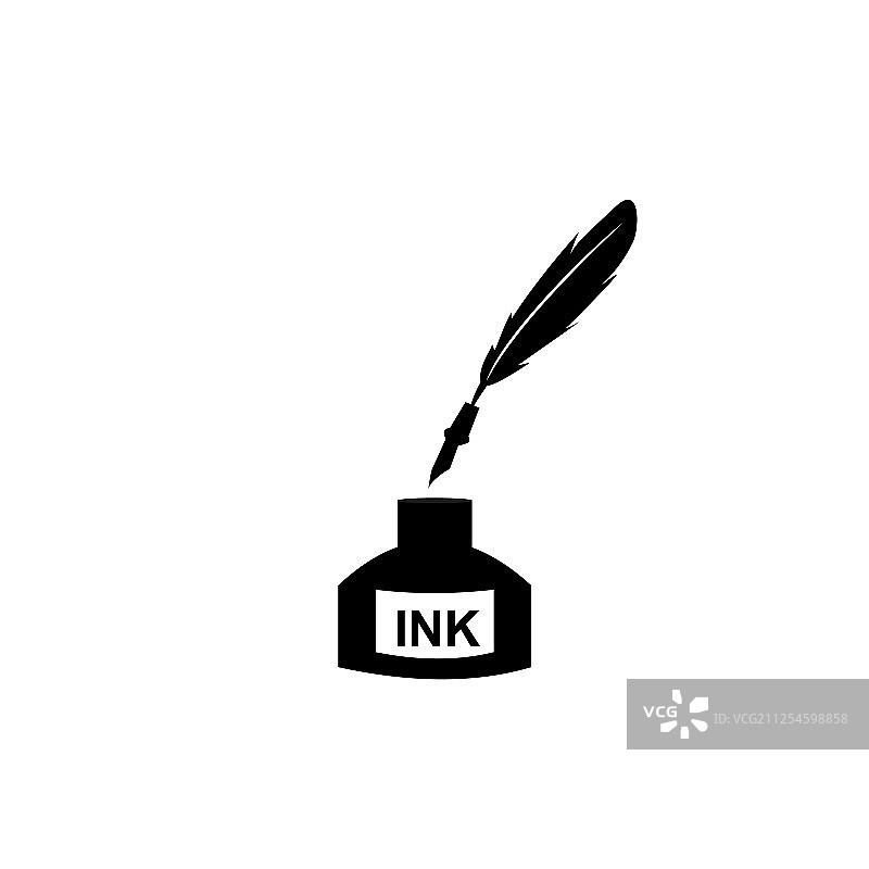 羽毛笔墨水和墨水瓶图标隔离标志图片素材