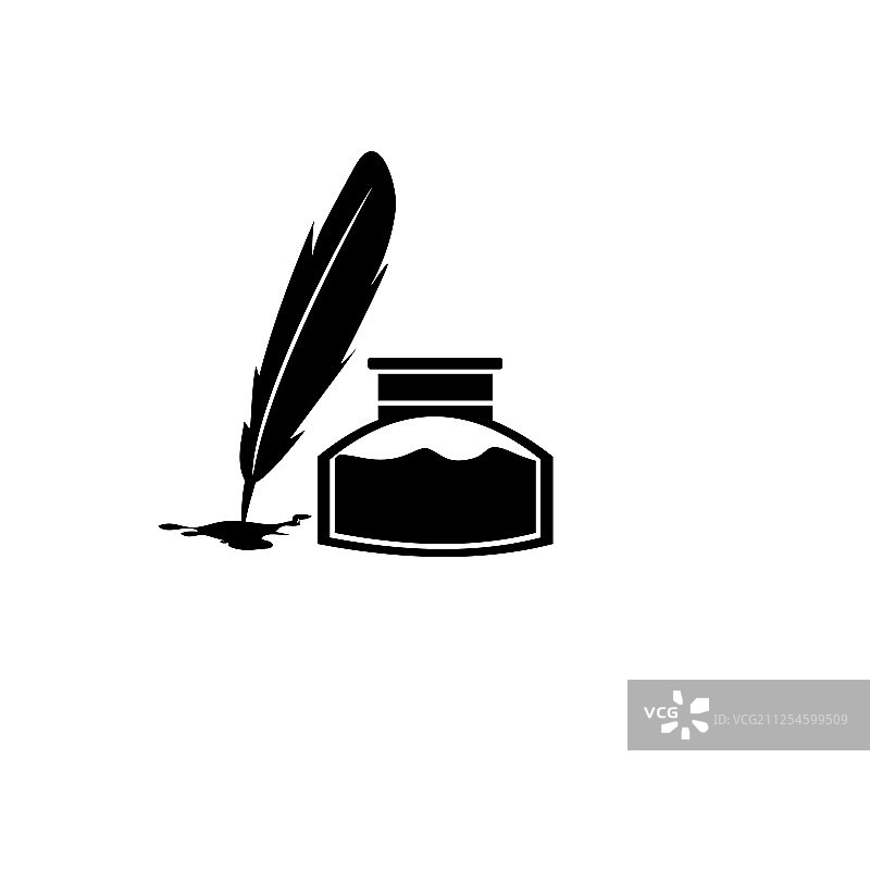 羽毛笔墨水和墨水瓶图标隔离标志图片素材