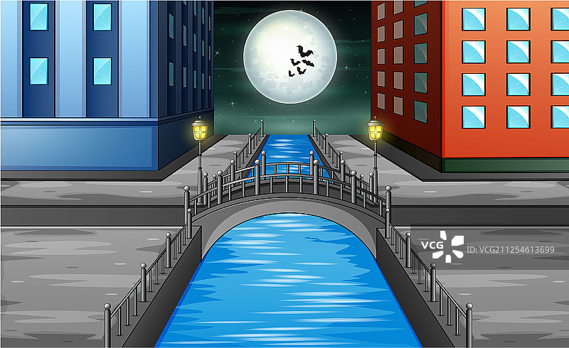 万圣节之夜小镇惊悚月夜景色背景图片素材