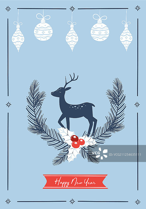 带鹿的浅蓝色圣诞卡片图片素材
