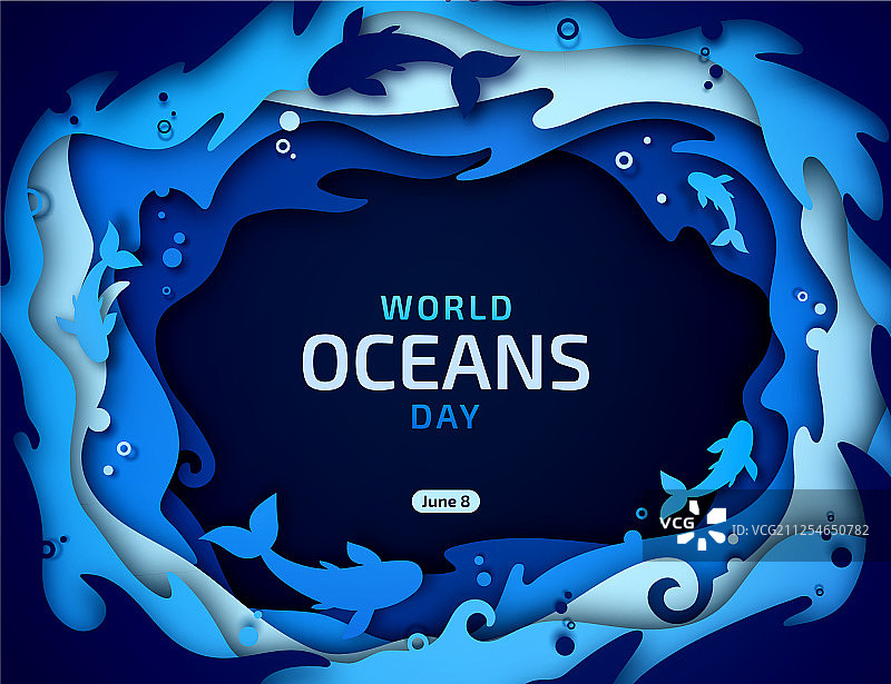 世界海洋日纸艺海浪图片素材