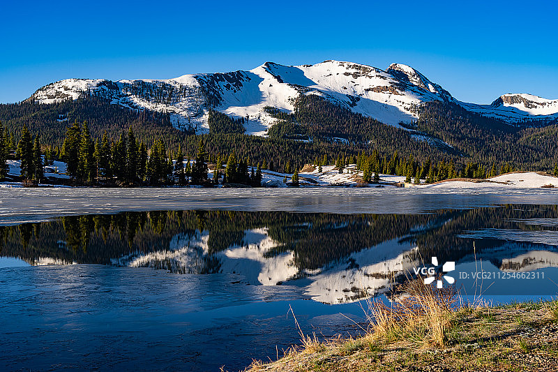 美国科罗拉多州莫拉斯湖的冬季山地风光图片素材