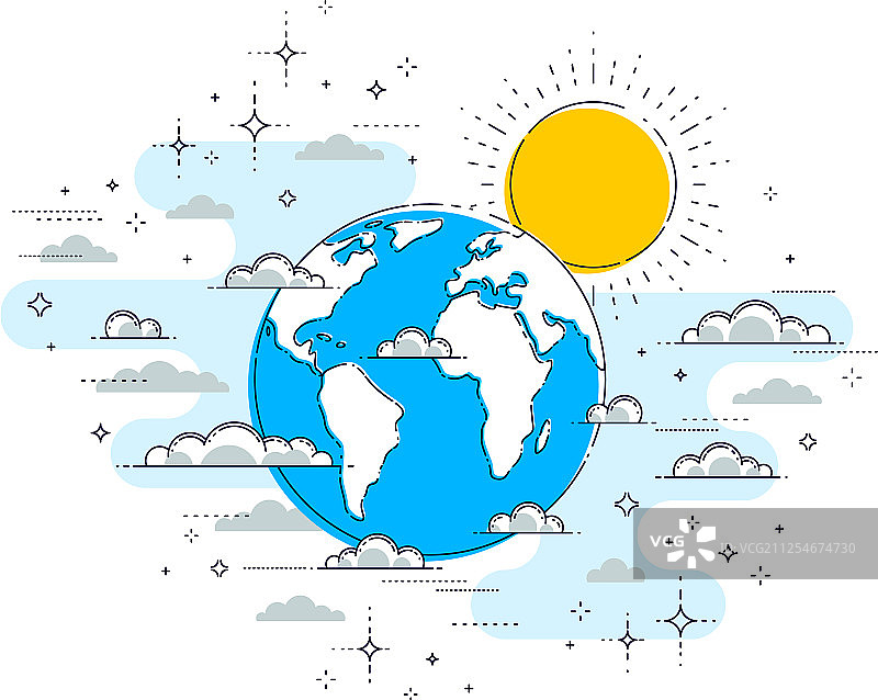 云雾缭绕的天空中的地球图片素材