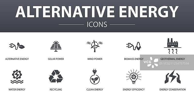 替代能源简约概念图标集图片素材