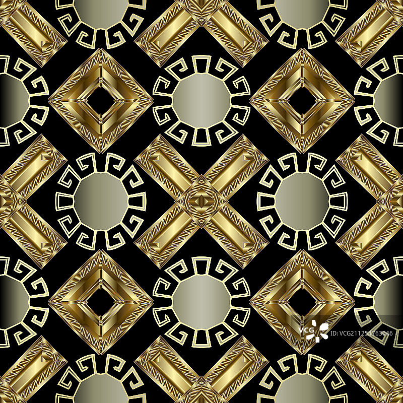 希腊回纹金色3D无缝图案图片素材