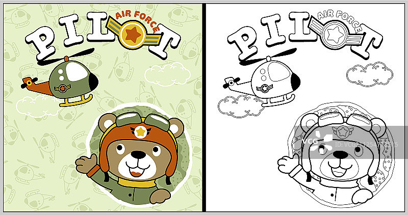 卡通趣味熊直升机飞行员图片素材