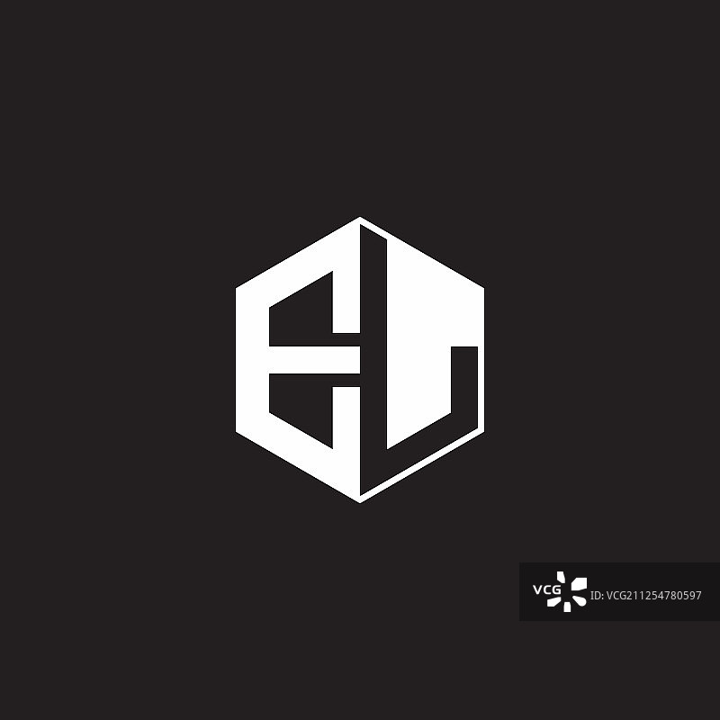黑色背景六边形EL字母组合标志图片素材