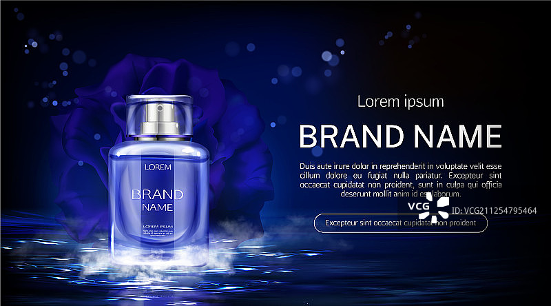 夜晚水背景中的花卉香水瓶图片素材