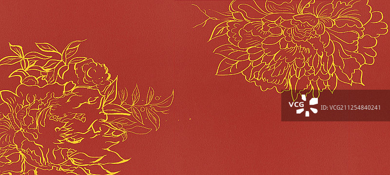 花开富贵牡丹金线背景纹理插画图片素材