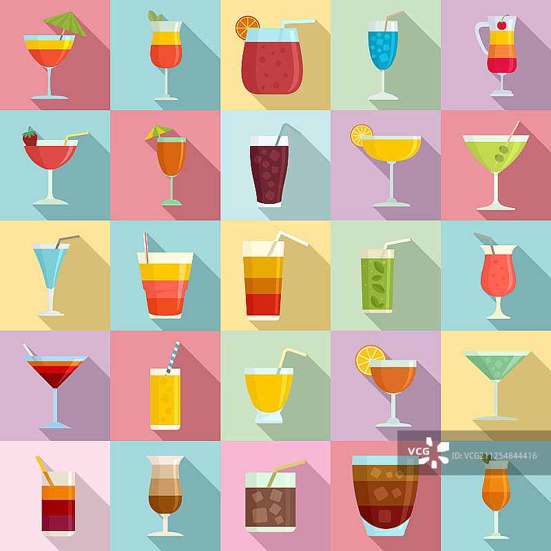 扁平风格的鸡尾酒图标集图片素材