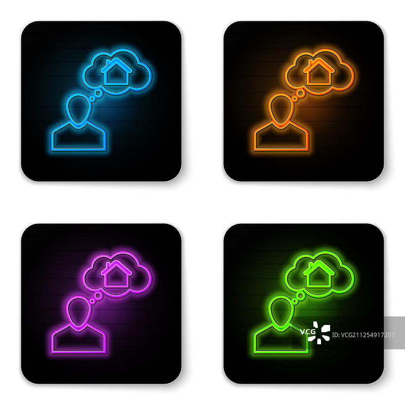 男人梦想购买新房的发光霓虹灯图片素材