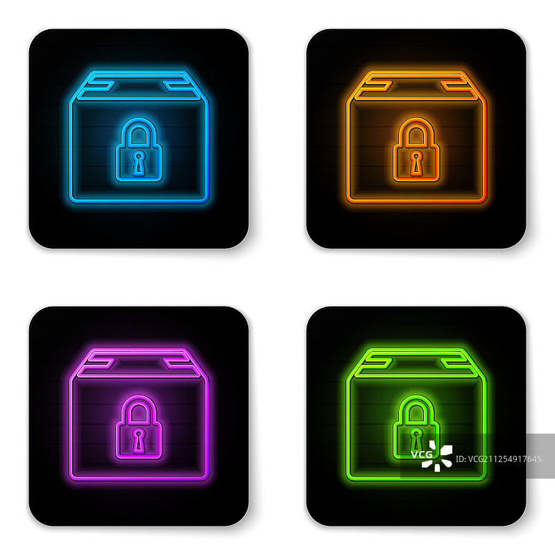 发光霓虹灯锁定包裹图标图片素材