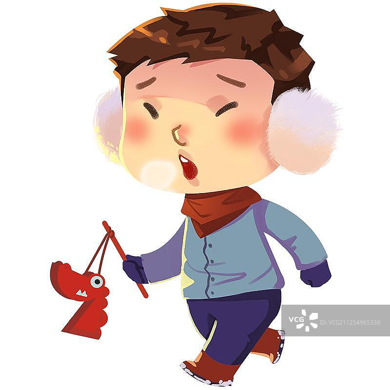 拿着恐龙花灯奔跑的小男孩图片素材
