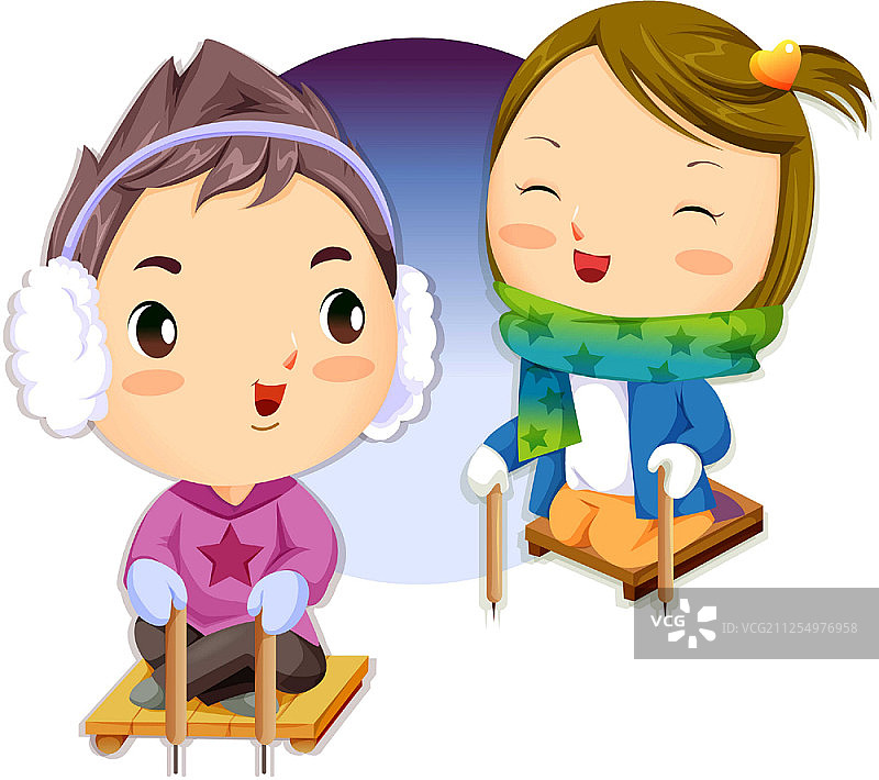 男孩和女孩在冰上滑雪图片素材