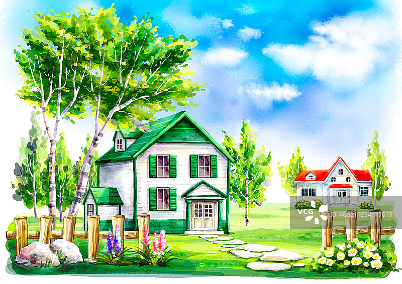 夏日小镇插画图片素材