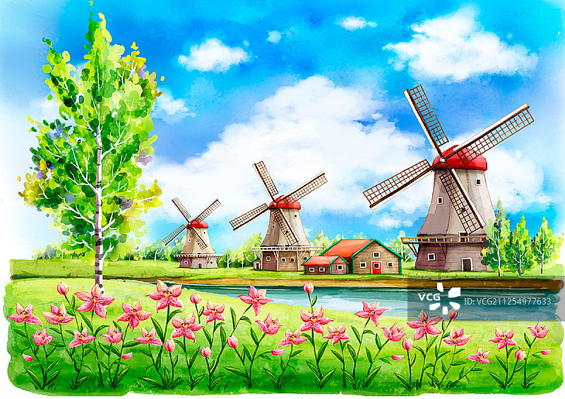 夏日小镇插画图片素材