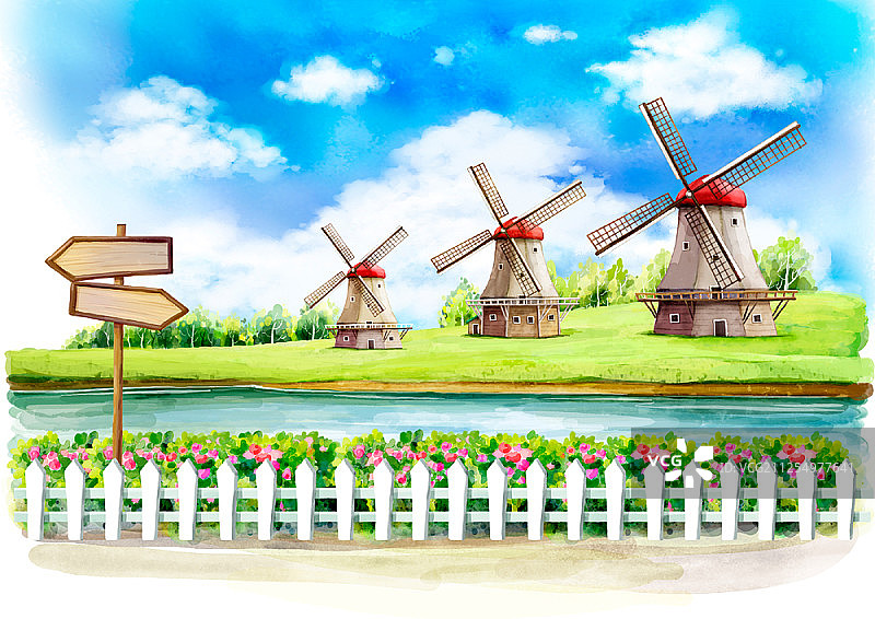 夏日小镇插画图片素材