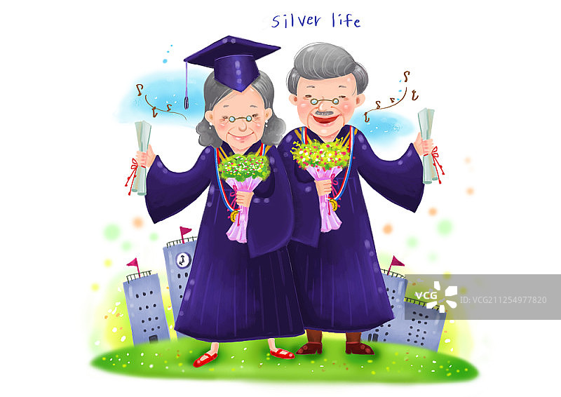 老年人生活方式插画图片素材