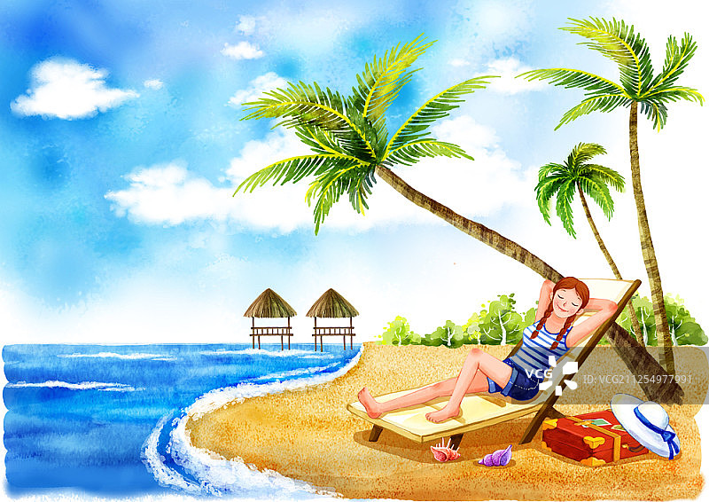 女孩旅行的插画图片素材
