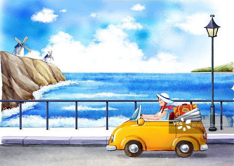 女孩旅行的插画图片素材