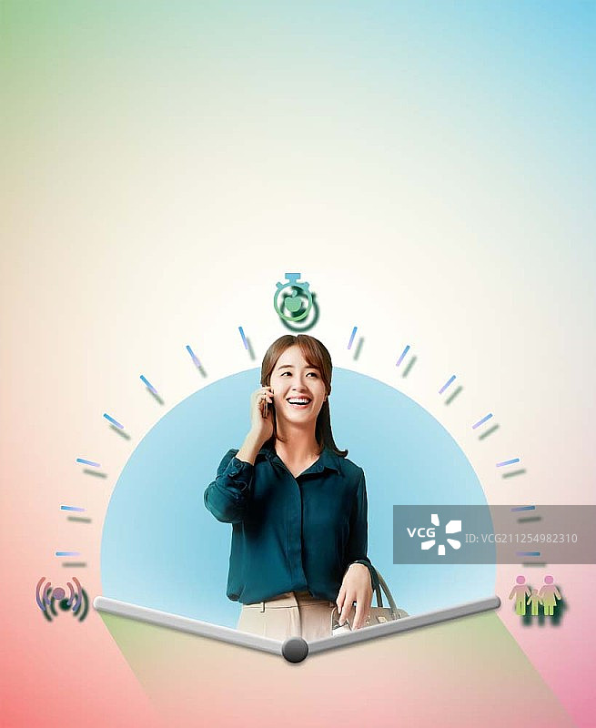 彩色背景上的女商人合成图像图片素材