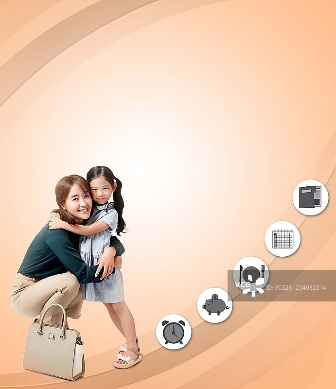 彩色背景上与女儿合影的商务女性图片素材