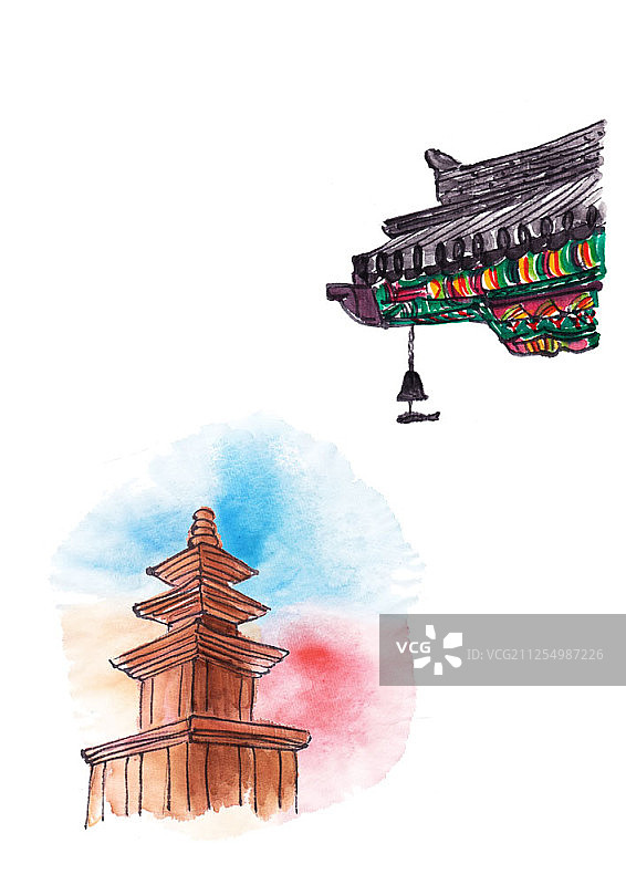 佛教主题水彩插画图片素材