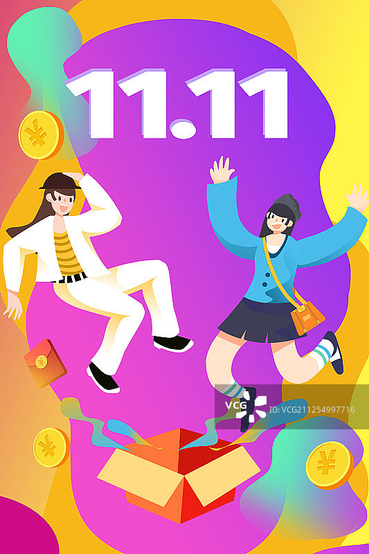 卡通手绘女生电商购物网购海报闪屏插画图片素材