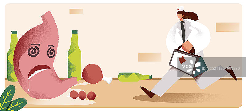 卡通手绘胃疼胃酸胃病闪屏海报插画图片素材